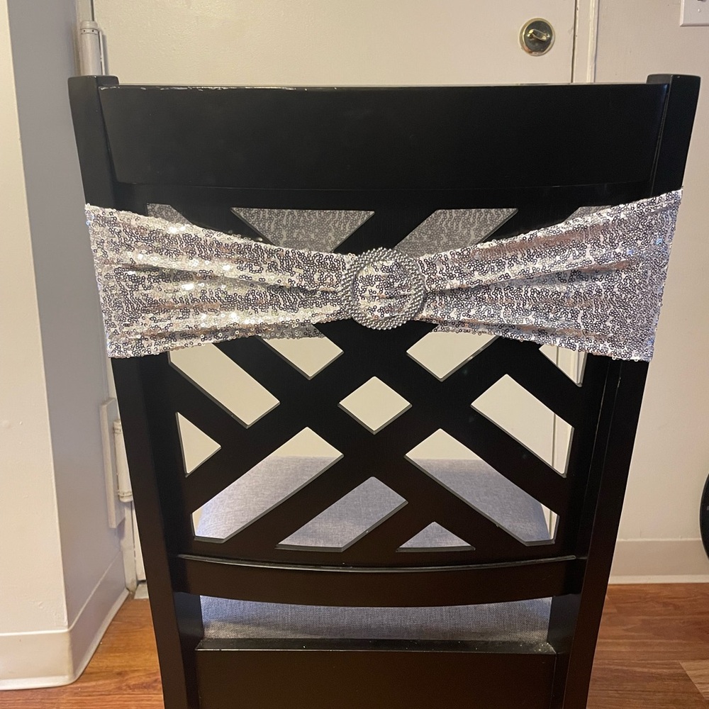 Elegant Silver Chair Sash with Rhinestone Buckle